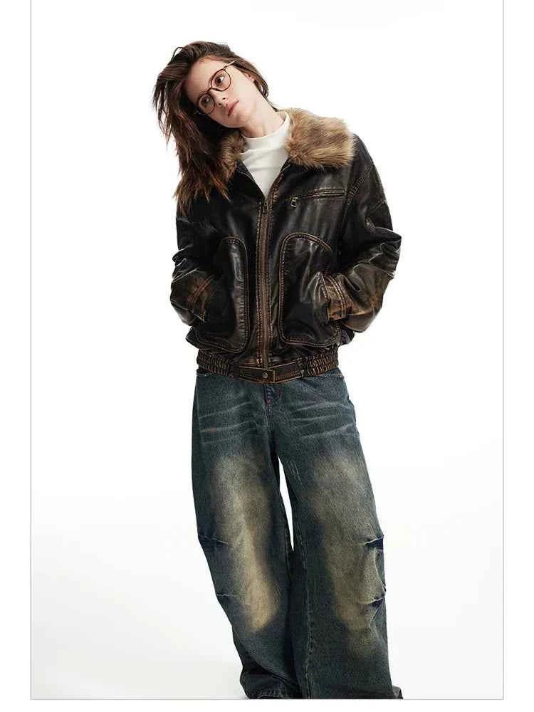 Cool Vintage Distressed Leather Jacket
