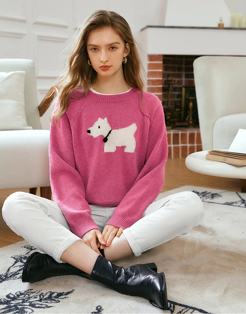 Cozy French Cute Puppy Knit Jumper Sweater - Luxuryurbanwear