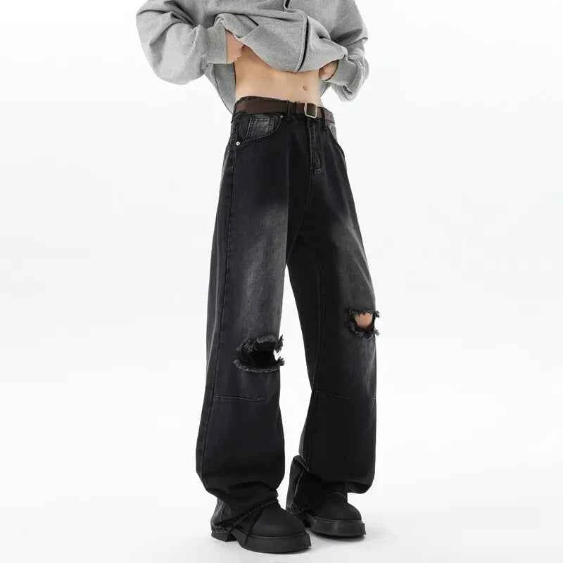 Classic Ripped Wide Leg Jeans
