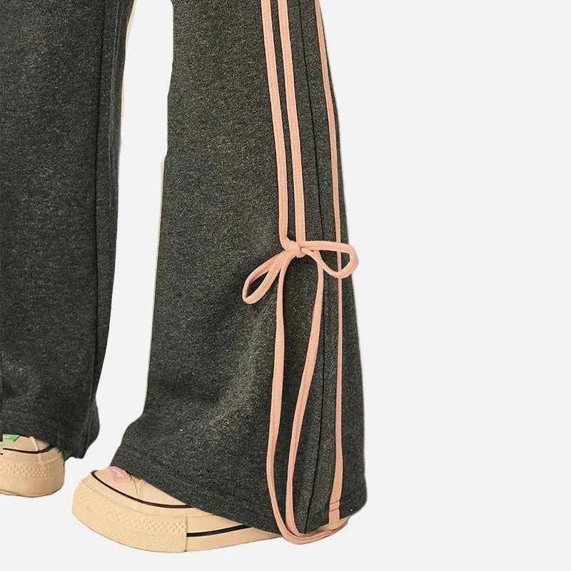 Y2K Striped Bow Straight Leg Sweatpants