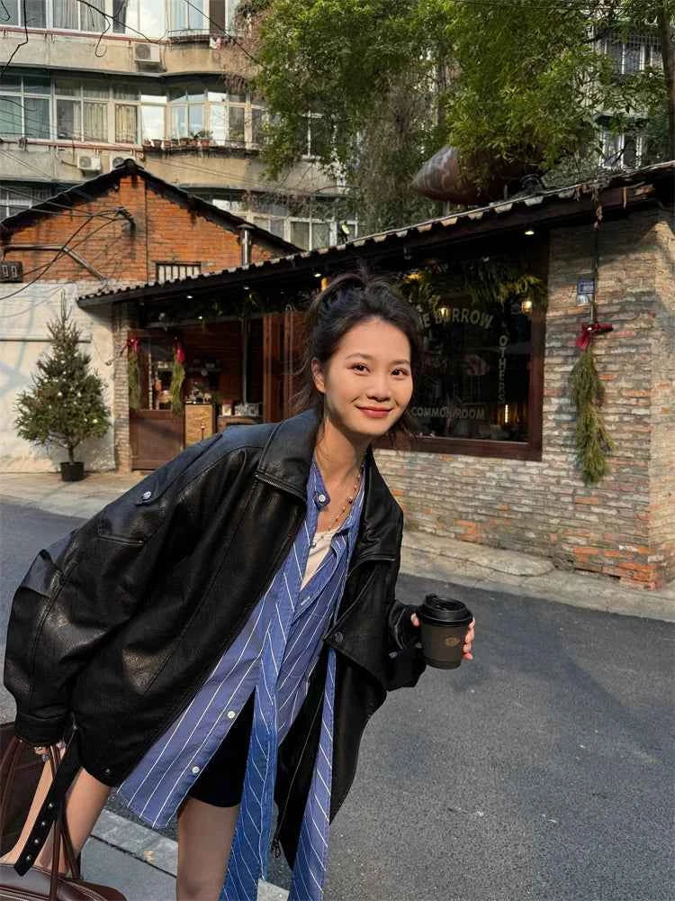 Women Cool Spring Black Leather Jacket