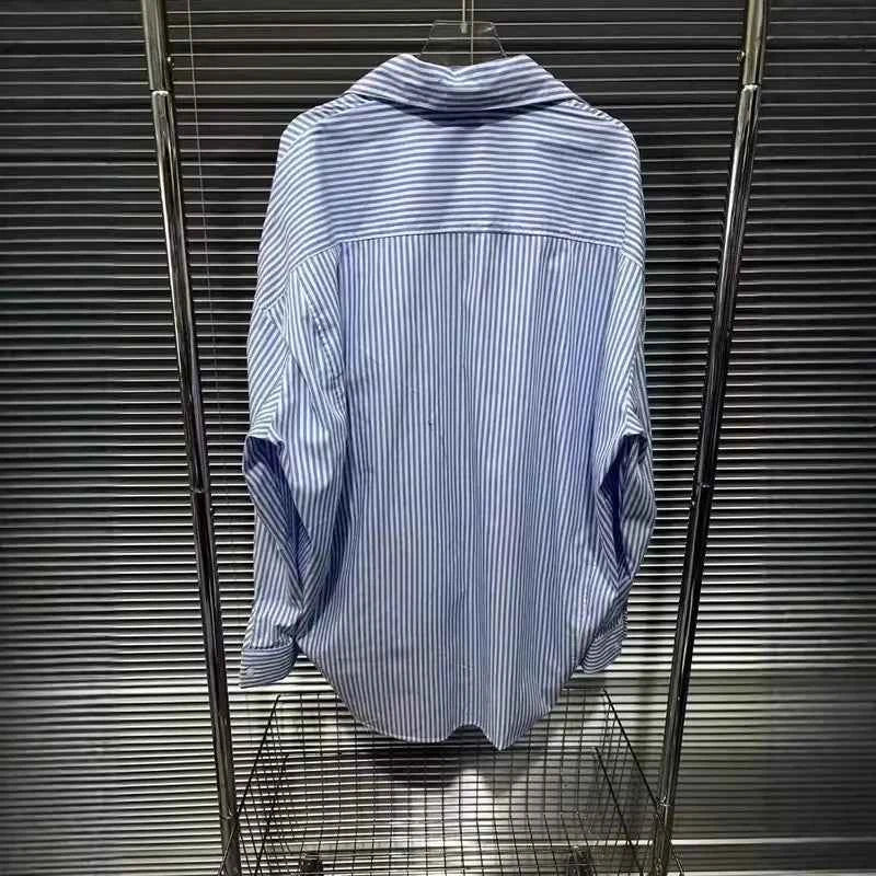 Women Stylish Cartoon Striped Loose Lapel Shirt
