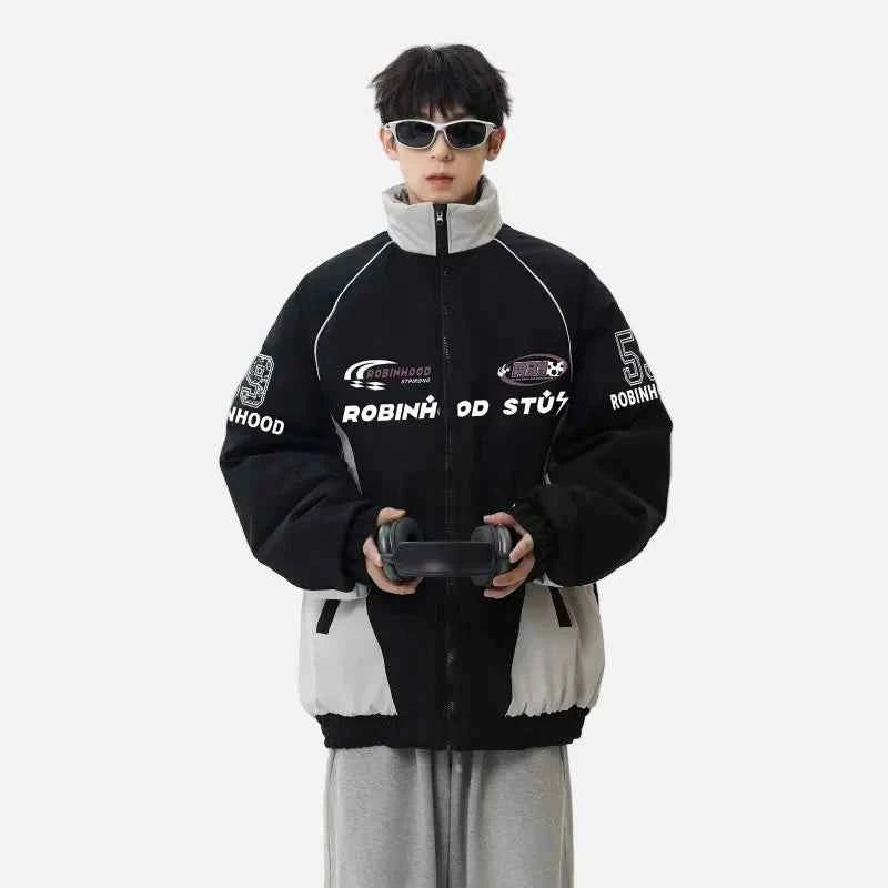 Retro Contrast Color Print Casual Windbreaker Jacket