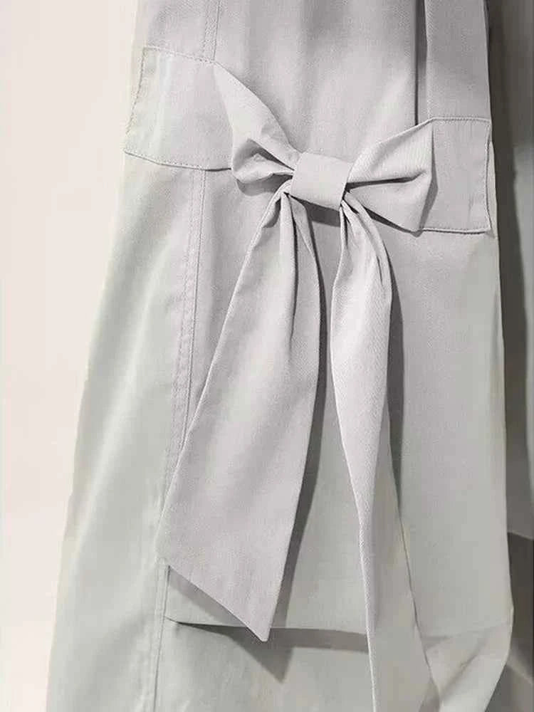 Women Vintage Casual Gray Bow Cargo Pants