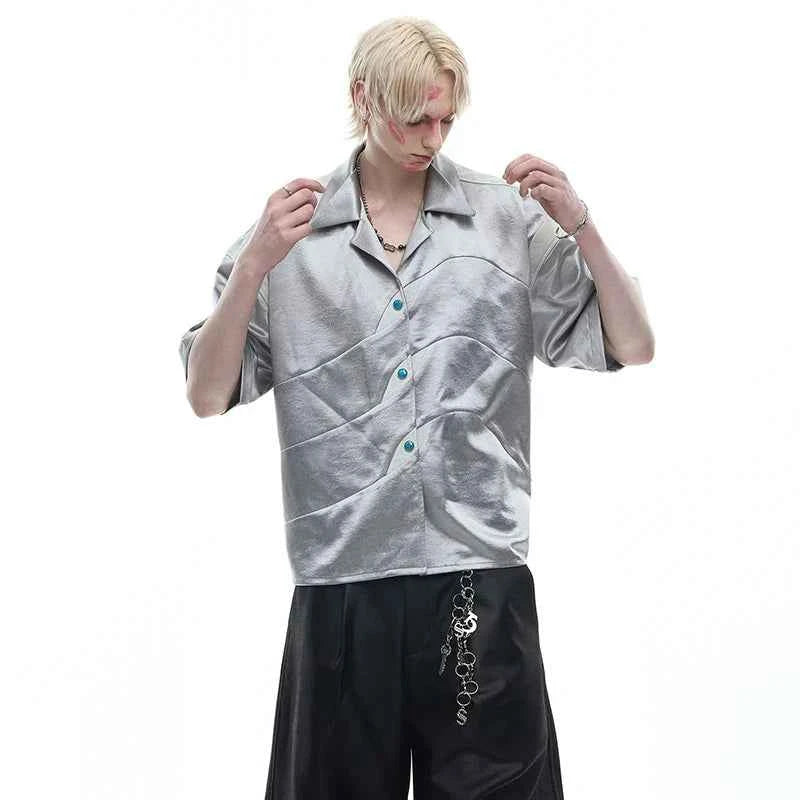 Luxurious Glossy Stripe Embossed Short Sleeve Shirt