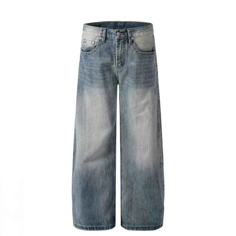 Vintage Washed Blue Textured Wide Jeans