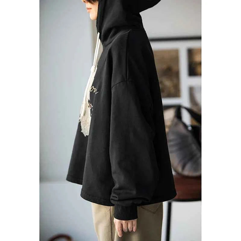 Korean Style Letter Print Black Hoodie