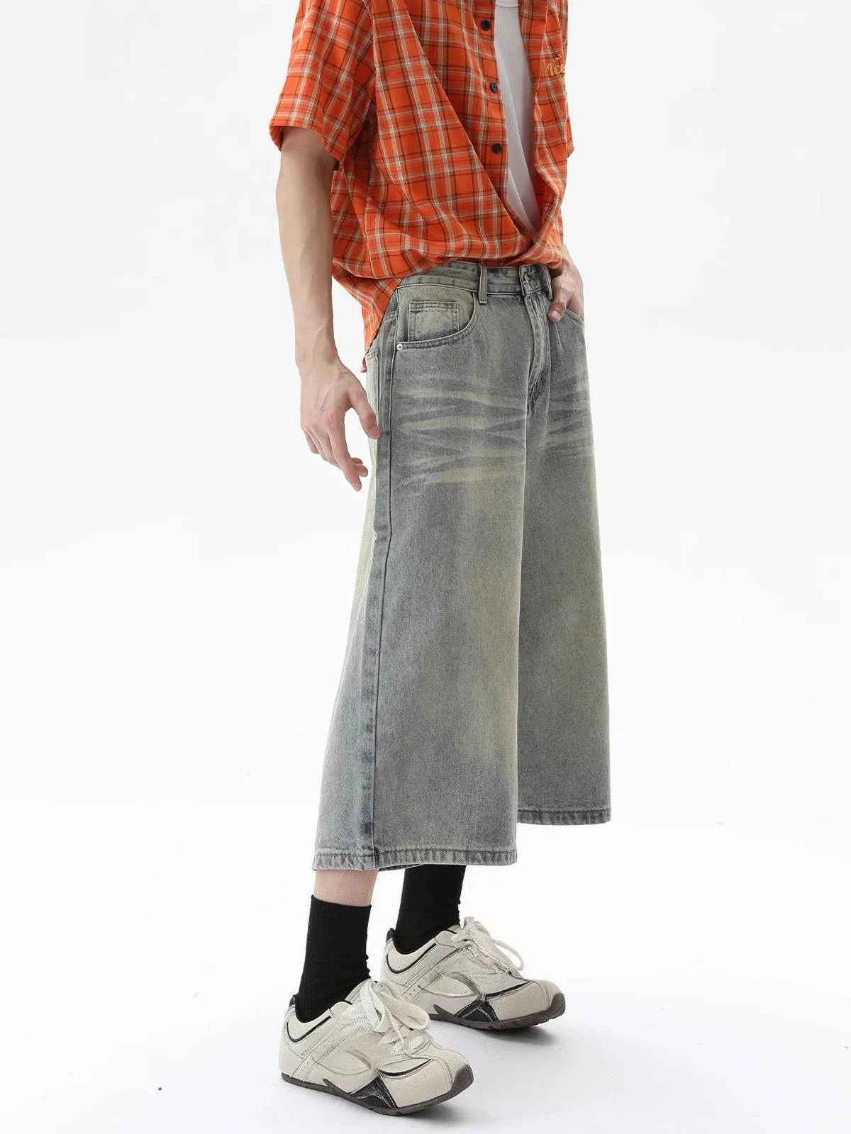 Effortless Versatile Cropped  Wide Leg Denim Jorts