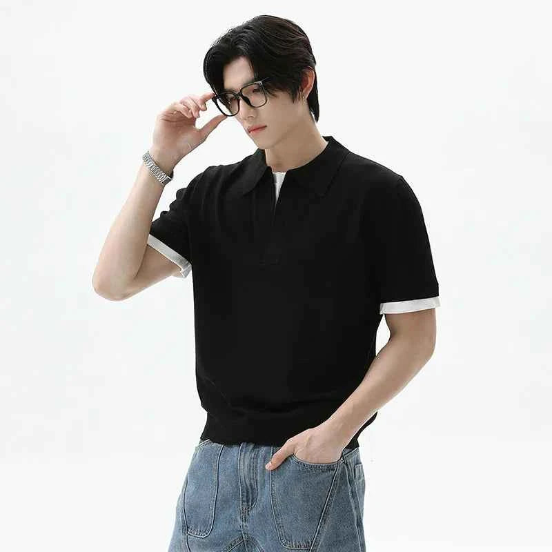 Cleanfit Lapel Contrast Color Casual Polo T-Shirt