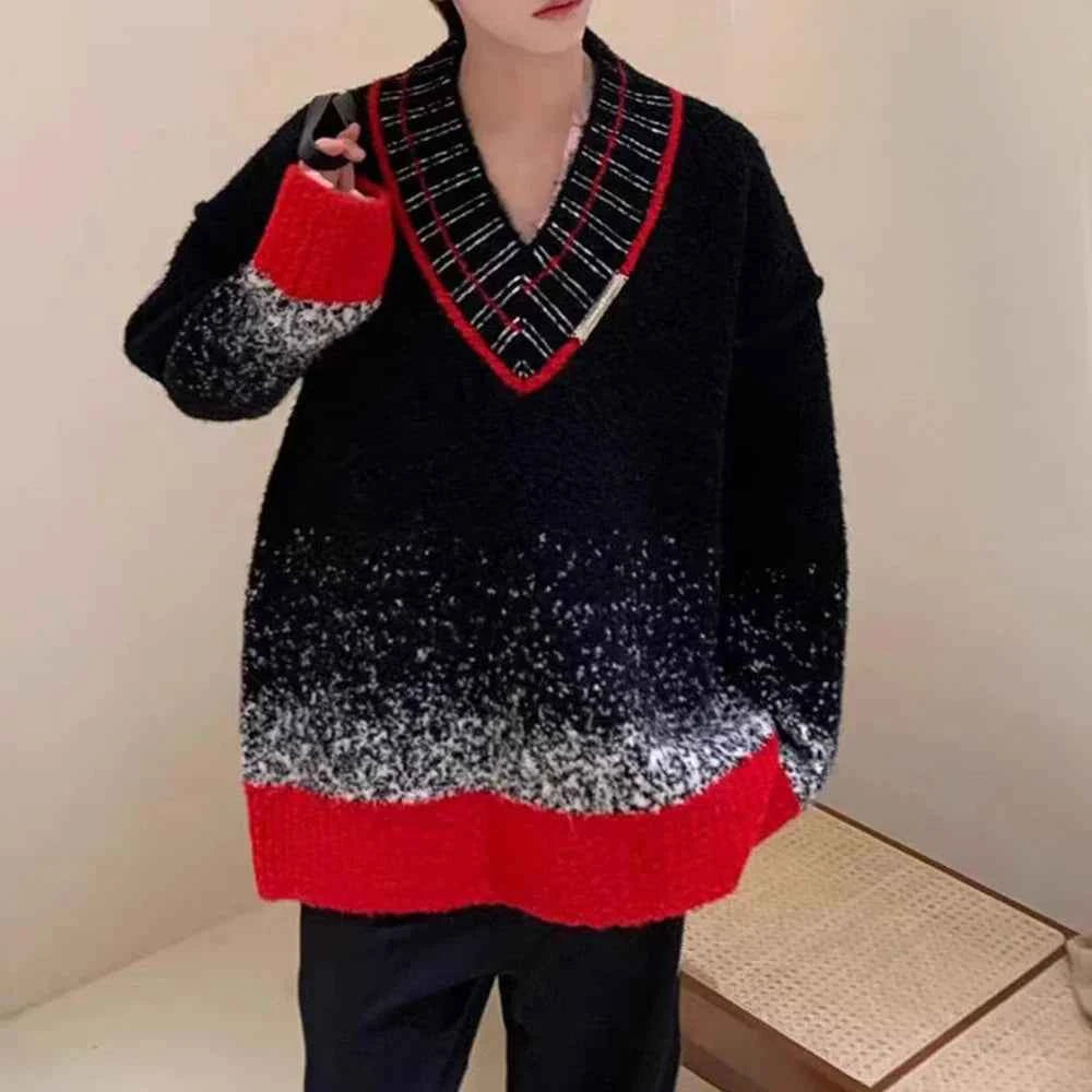 Women Autumn Gradient V-Neck Sweater