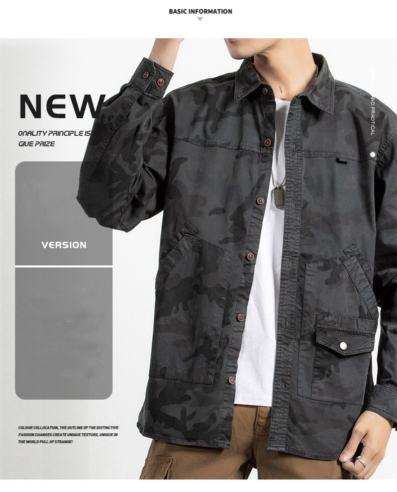 Classic Safari Camo Style Patch Pocket Jacket