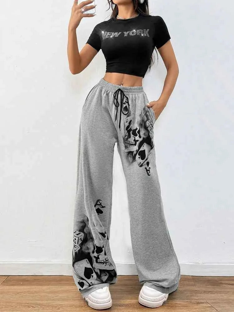 Dark Gothic Drawstring Loose Straight SweatPants