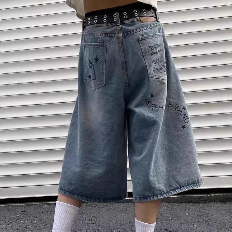 Apex Graffiti Print Vintage Denim Short