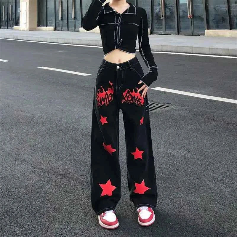 Vintage Hip Hop Red Star Painted Jeans