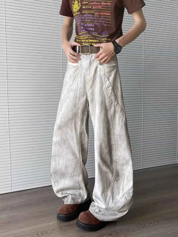 Straight & Sleek Washed White Baggy Jeans