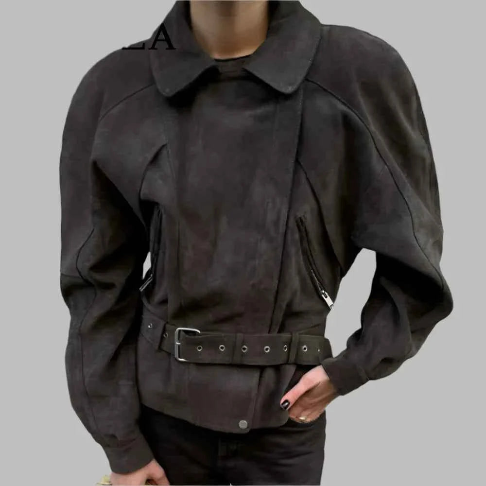 Chic Moto Zipper Belt Jacket
