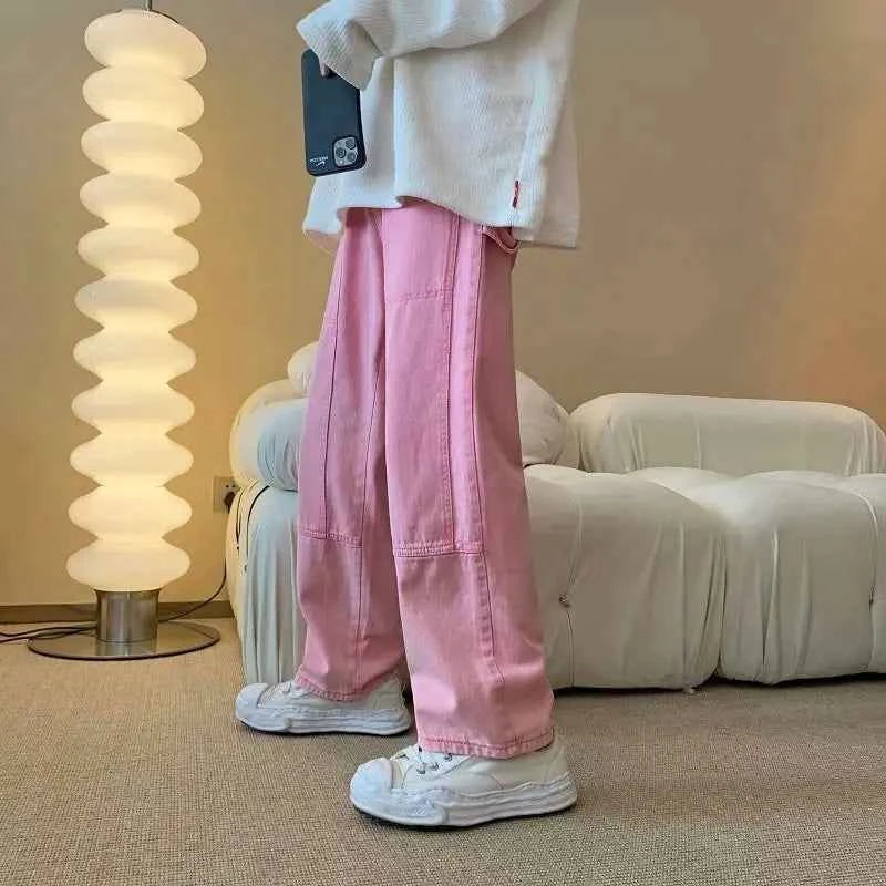 Wardrobe Staple Elegant Pink Baggy Cargo Jeans
