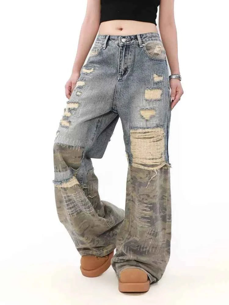 Vintage Washed Blue Ripped Baggy Jeans