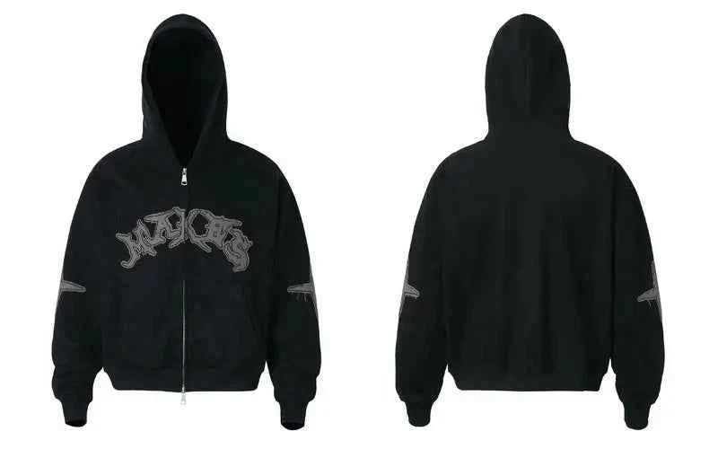 Vintage Flattering Embroidered Zip-Up Hooded Sweatshirt