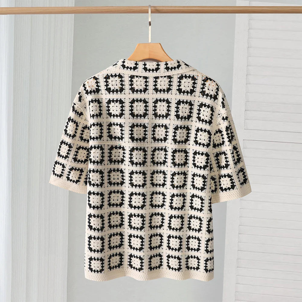 V-Neck Knitted Short Sleeve Shirt
