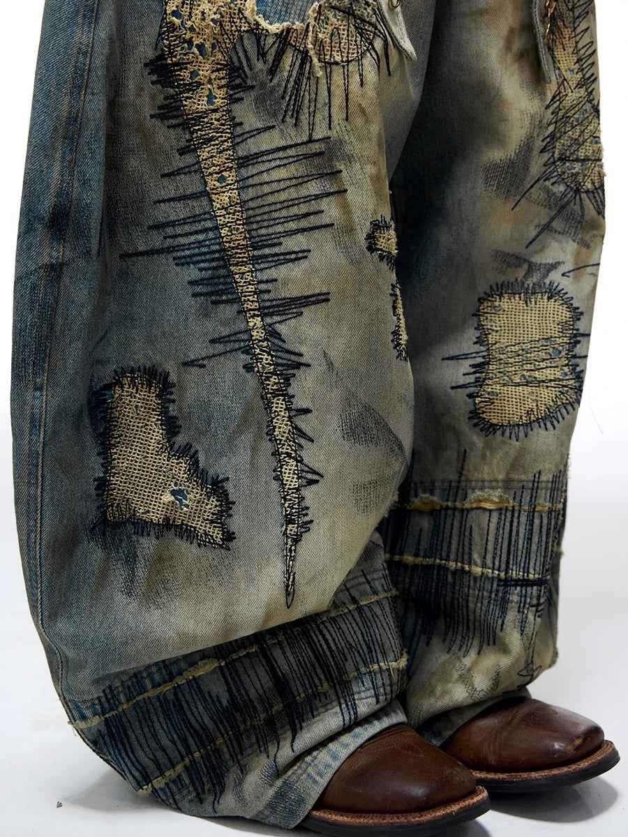 Boyfriend Vintage Embroidered Cool Baggy Jeans