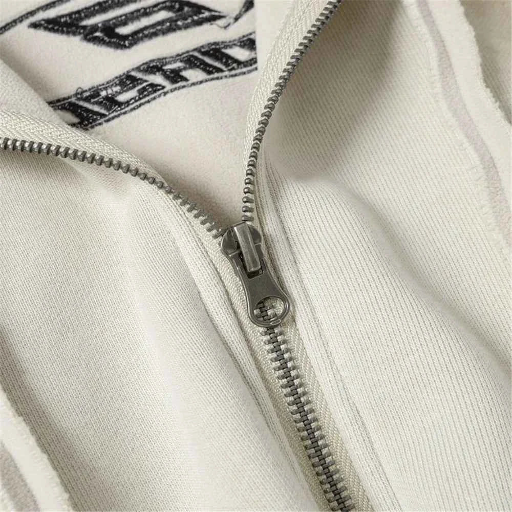 Warm Punk Gothing Patchwork Zip Up Hooded Sweatshirt