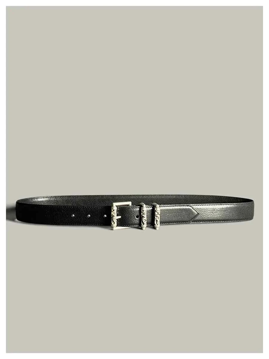 Ancient Silver Pin Buckle Leather Belt