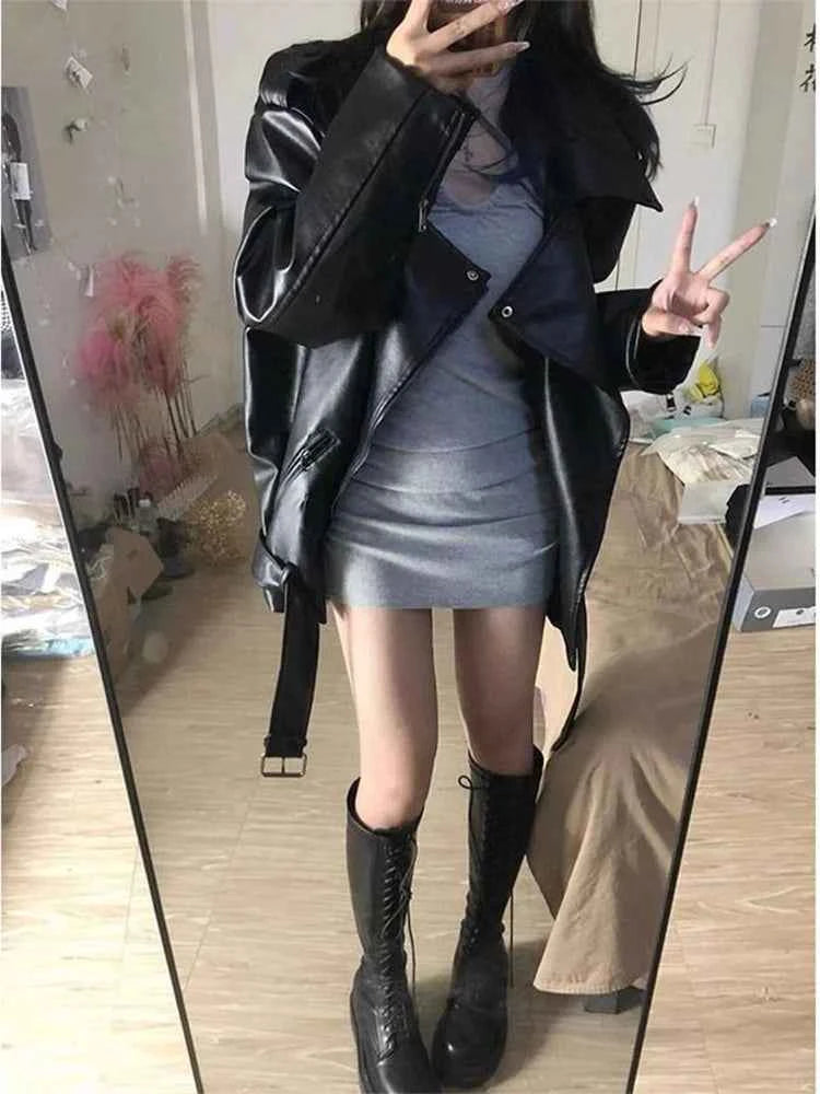 Gothic Stylish Black PU Leather Motorcycle Jacket