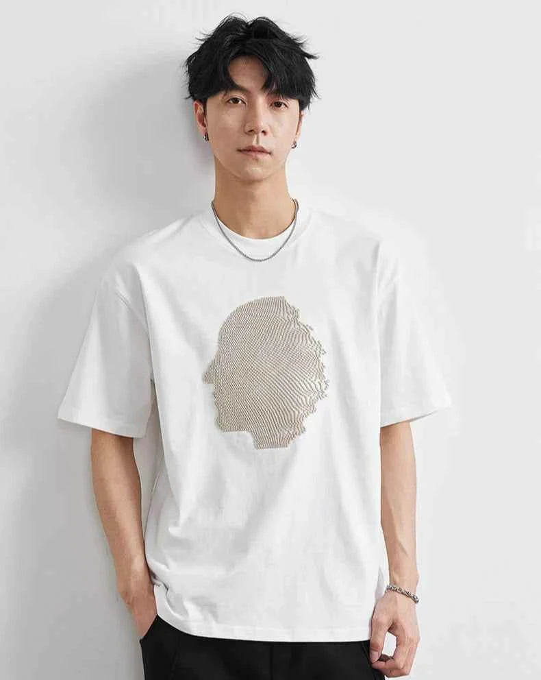 Embroidered Heavy Cotton Casual Short Sleeve T-Shirt