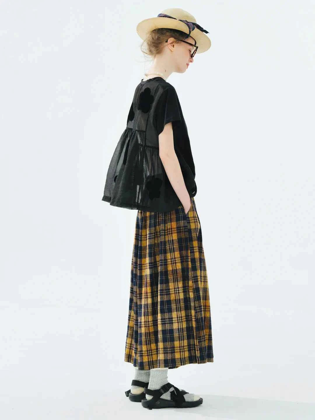 Yellow Black Checkered Elastic Waist Pants