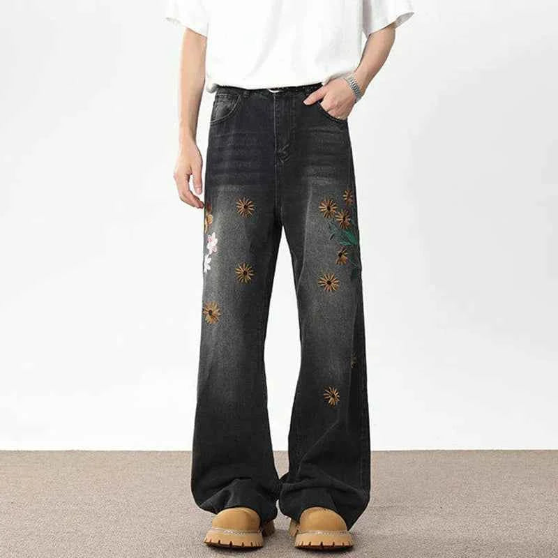 Handsome Embroidered Wide Leg Denim Jeans