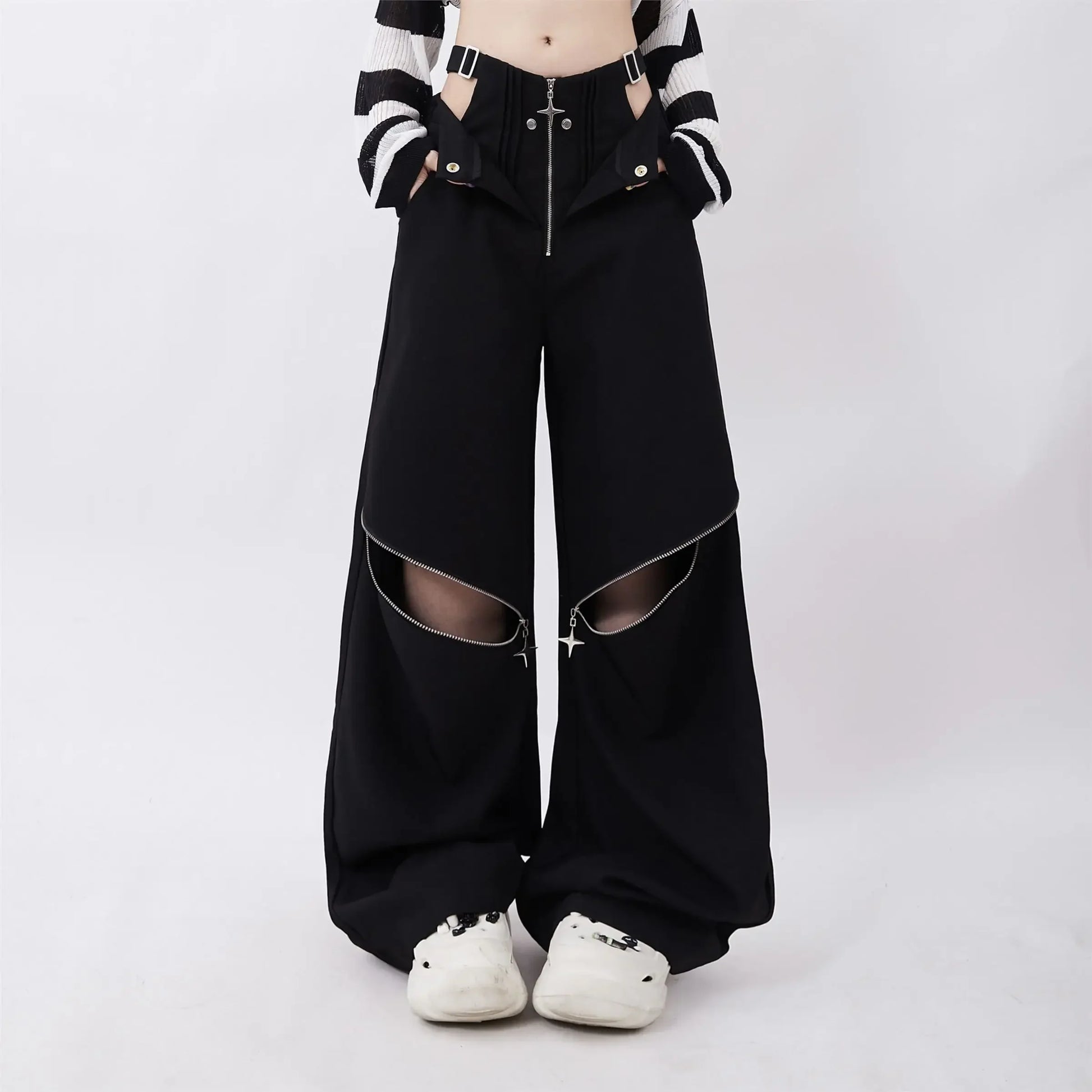 Black Cargo Zipper Design High Pants - Luxuryurbanwear
