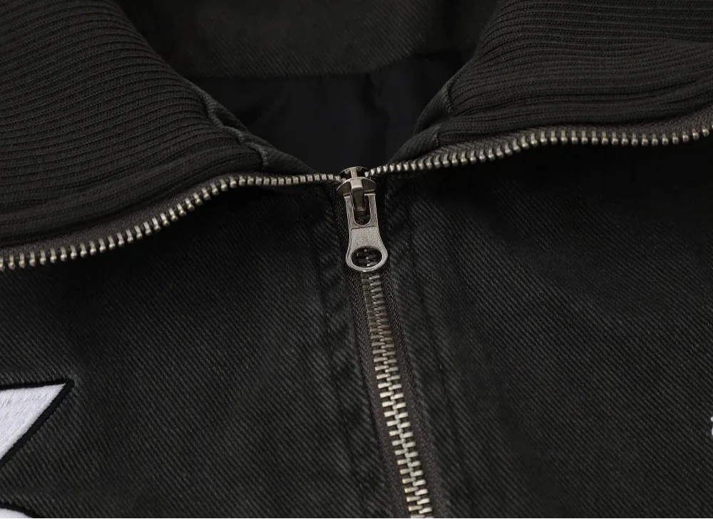 Plush Letter Embroidery Zipper Fly Cargo Puffer Jacket - Luxuryurbanwear