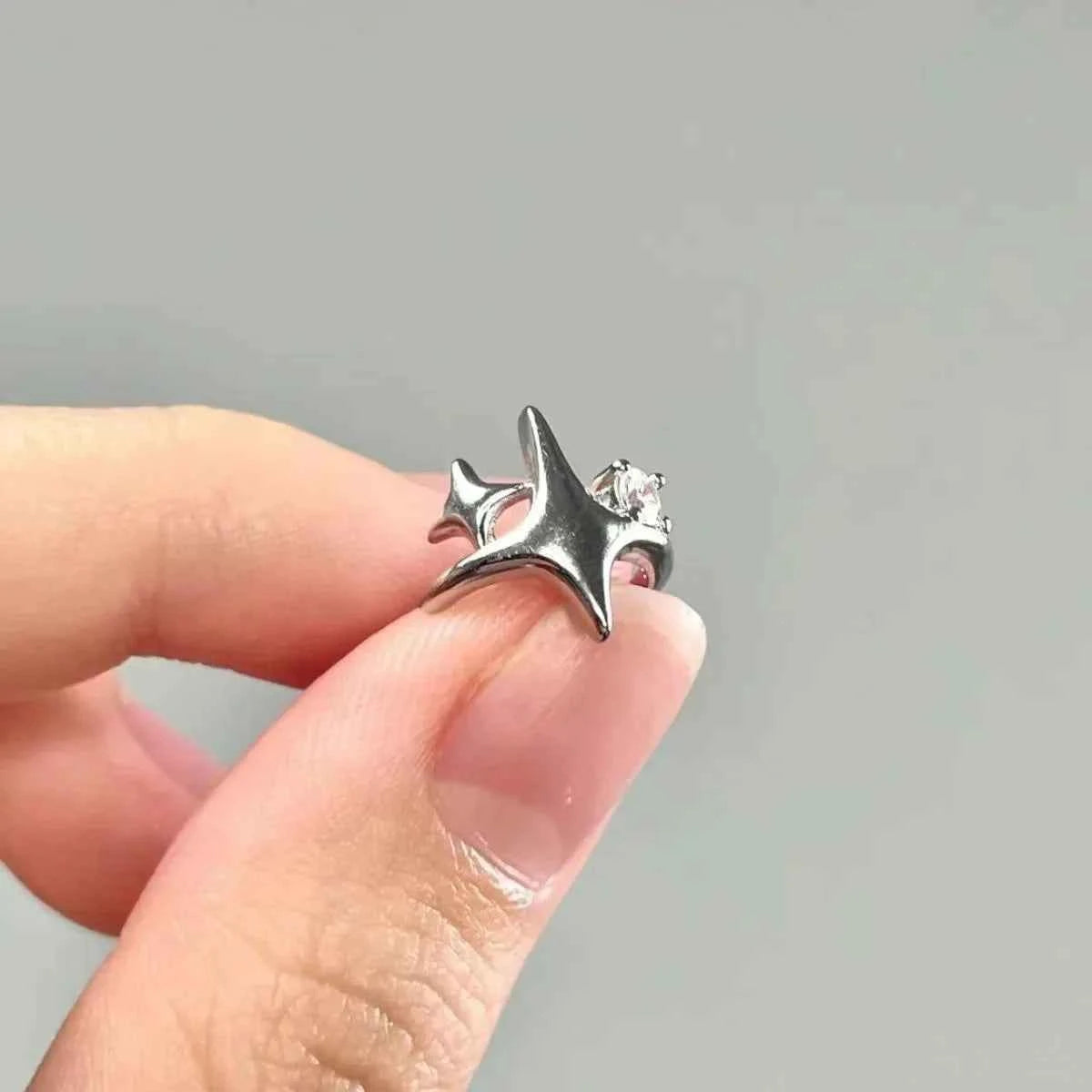Gothic Punk Silver Cross Star Earrings