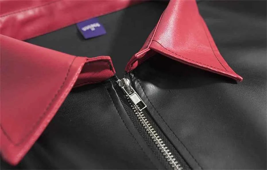 Men's Punk Short Sleeve Zipper Print Leather Jacket