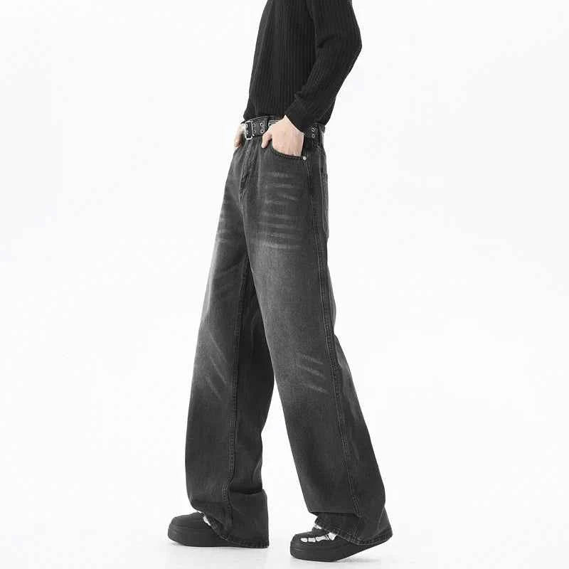 Warm Distressed Baggy Straight Leg Jeans