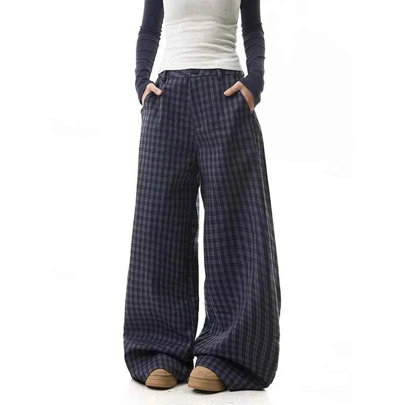 Elevated Y2k Blue Plaid High Waist Wide Leg Pants