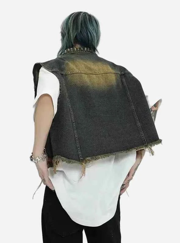 Cowboy Style Distressed Denim Vest