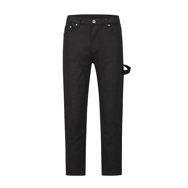 Solid Color Multi Pockets Denim Pants