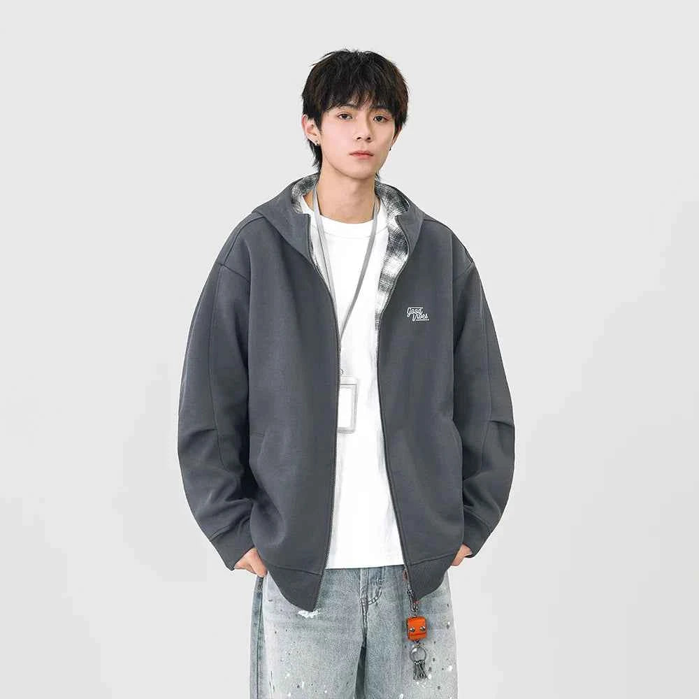 Y2K Warm Plaid Lined Zip-Up Hooded Sweatshirt