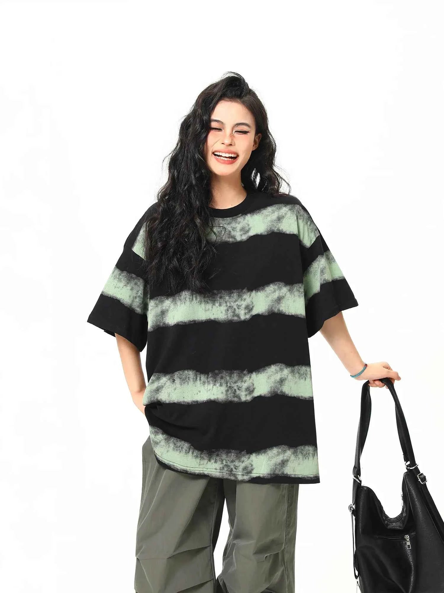 Streetwear Striped Retro Inkjet T-Shirt