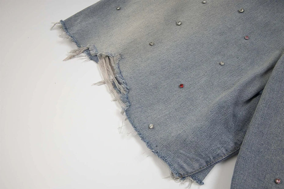 Rhinestone Denim Ripped Shorts