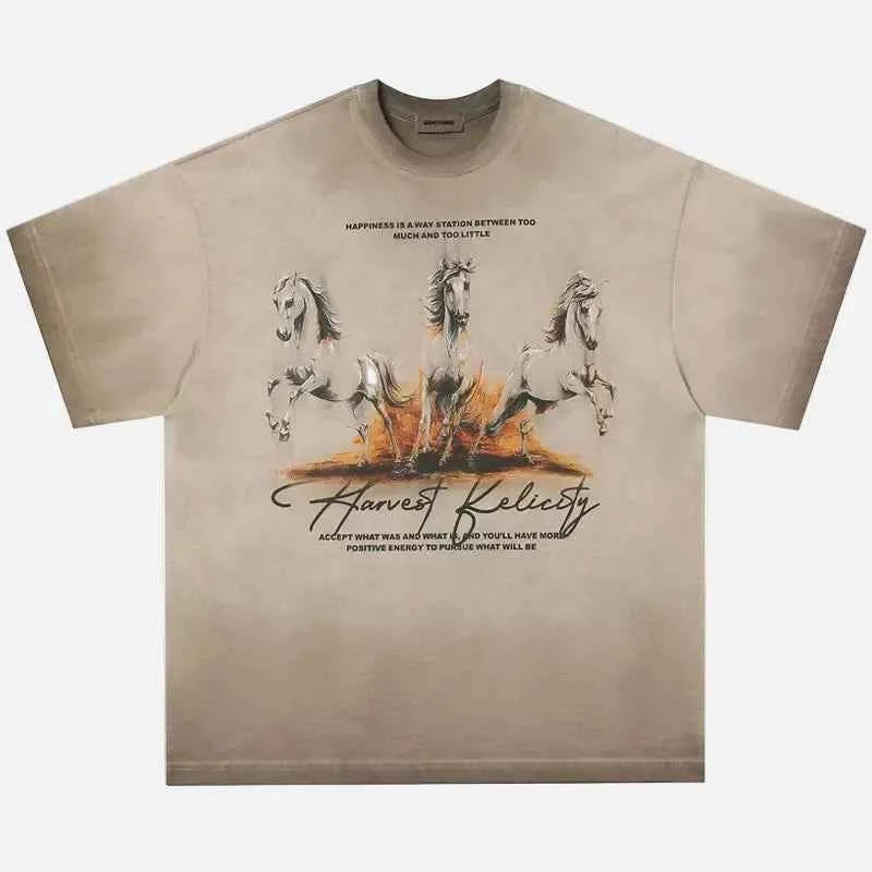 Streetwear Horse Graphic Tie Dye T-Shirt