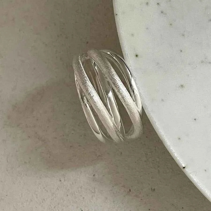 Edgy Geometric Multilayer Matte Ring