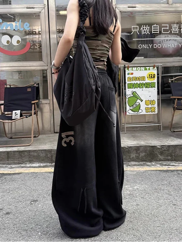 Gothic Street Aura Oversized Graphic Dance Sweatpants - Luxuryurbanwear