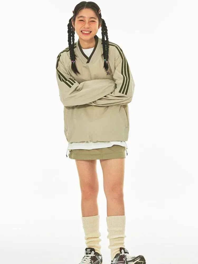 Y2K Retro Stripe Oversize Baseball Sweatshirt