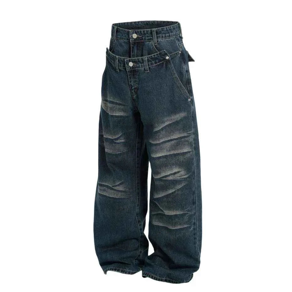 Trendy Streetwear Patchwork Baggy Wide Leg Jeans
