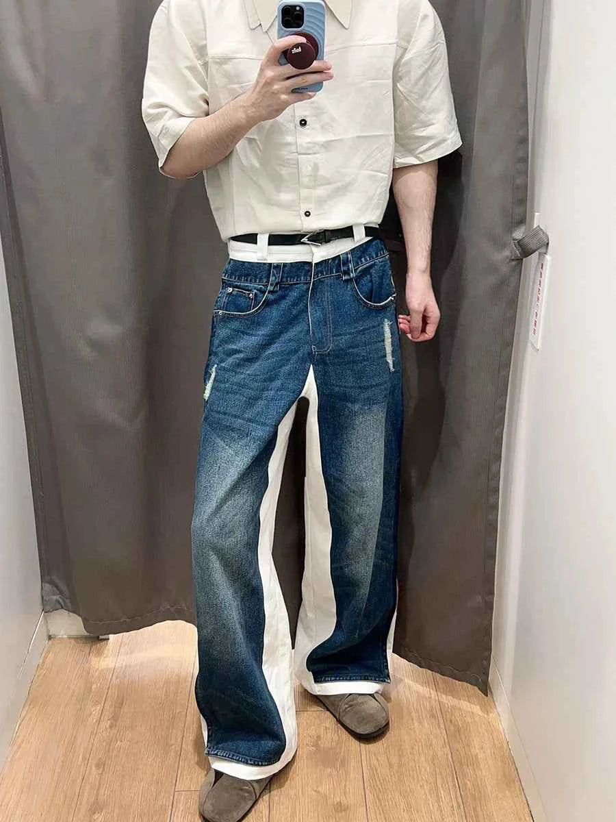 Vintage Patchwork Destroyed Low Waist Denim Jeans