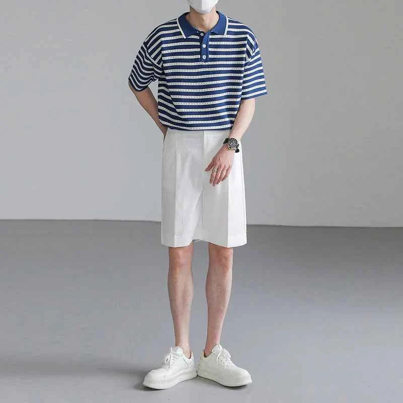 Classic Luxury Striped Polo Button Down T-Shirt