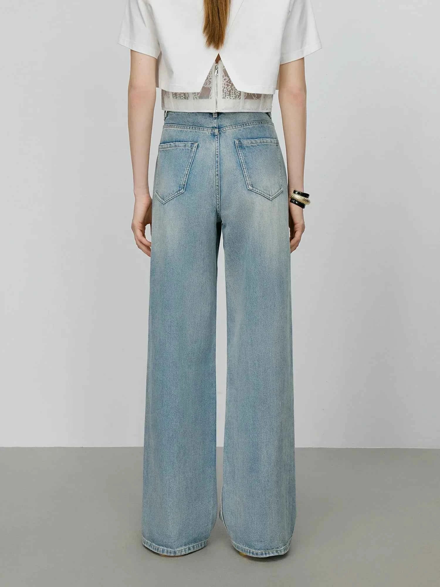 Vintage Wash Distressed Relaxed Straight Jeans